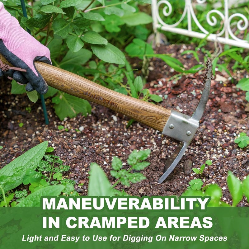 Haliaeetus فأس، فأس فولاذي مقاوم للصدأ مع رأس حاد وحافة قطع لتفكيك التربة الطينية الثقيلة وإزالة الأعشاب الضارة الصعبة، فأس حديقة بمقبض خشبي للحفر وتخفيف التربة - Image 4